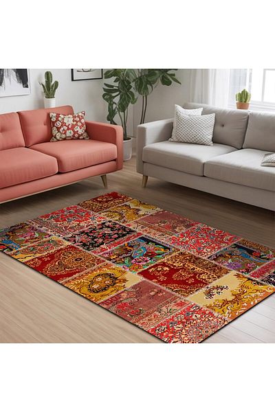 Bamyum Silena Bedruckter Teppich Chenille-Druck Maschinell Hergestellt 160 x 230 cm Multicolor Teppich