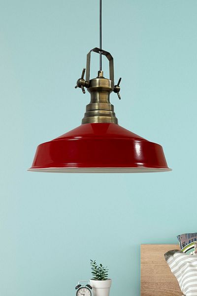 Bamyum Neo-Asletl Industrial Vintage Hängelampe  40 cm, Rot Metall Pendelleuchte