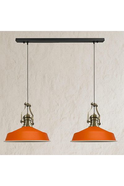 Bamyum Neo-Asletl Industrial Vintage Hängelampe 40 cm, Orange Metall Pendelleuchte 2 Flammige