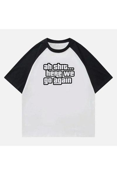 Gofeel Μαύρο Λευκό Ah Shit Here We Go Again Μπλουζάκι με μανίκια Raglan