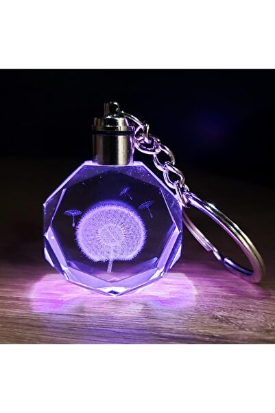Işıklı Kristal Cam Anahtarlık Renk Değiştiren LED Özel Lazer İşleme Şık Anlamlı Hediyelik Aksesuar