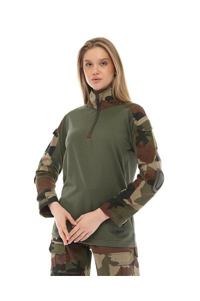 SINGLE SWORD Elbow Detailed Polo Neck Women's & Men's Combat T-Shirt