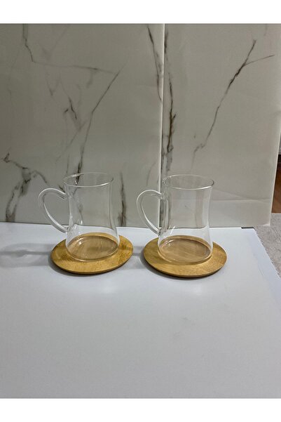 SEVEN7 2li Bambu çay seti 4Parça Borosilikat bardak ve bambu altlık