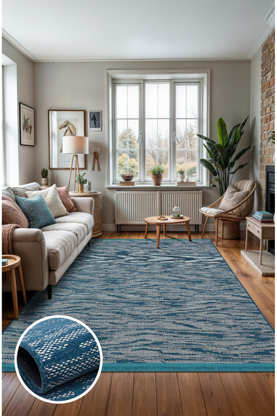 BigArts Home Mavi Avanos Şönil Kilim Yıkanabilir Kaymaz Taban 7 Farklı Renk