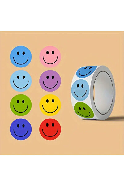 hdcw 500 ADET 2.5cm RULO YAPIŞKANLI ÇOK RENKLİ EMOJİ STICKER ETİKET HEDİYE PAKETLEME