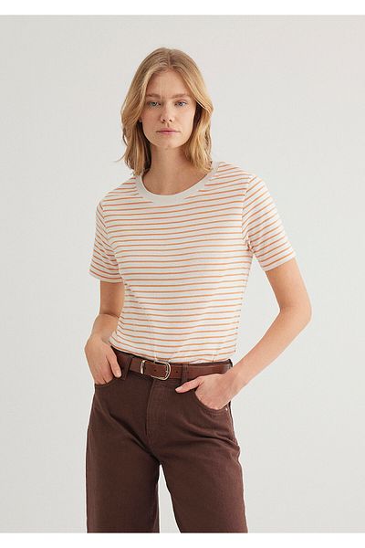 Mavi Orange gestreiftes T-Shirt mit normaler Passform / normaler Passform 1611653 -86689