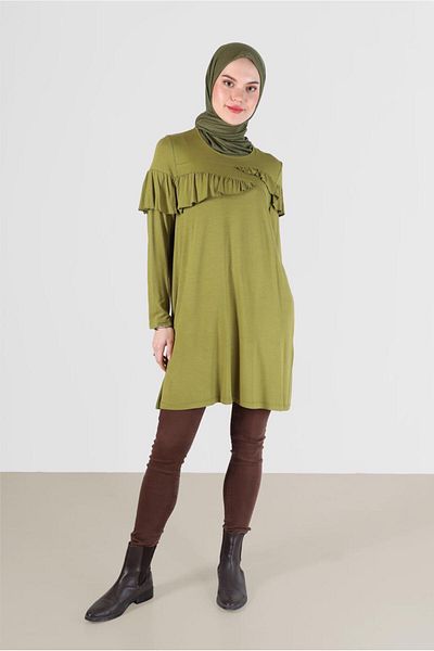 TRENDTESETTÜR Γυναικείο Πράσινο (F.GREEN) Τούνικ με λεπτομέρεια βολάν 41231
