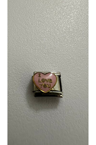 NATUREL I Love You Yazılı Pembe Kalp Figürlü İtalyan Charm