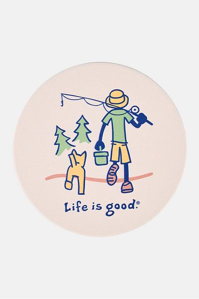 Life is Good 4 Pieces Fishing Print Coasters, Multicolor