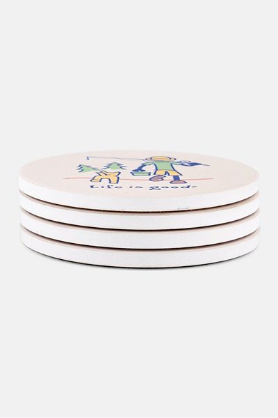 Life is Good 4 Pieces Fishing Print Coasters, Multicolor