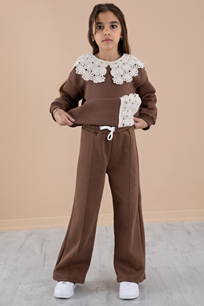 Cansın Mini Ανοιχτό καφέ δαντέλα γιακά ροζ υψηλής ποιότητας κοριτσίστικη φόρμα 20252