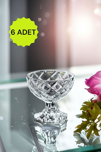 TrendDeco 6-Piece Standing Glass Bowl Set Cutting Decor Standing Ice Cream Set