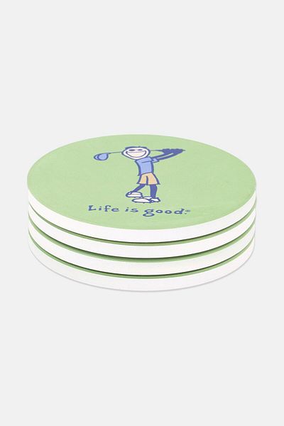 Life is Good Golf 4 Pieces Coaster Set, Green