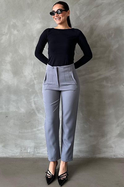 Seeh Gray High Waist Women's Fabric Trousers Sh192