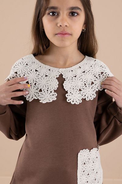 Cansın Mini Light Brown Lace Collar Raster Girl's Tracksuit Set 20252