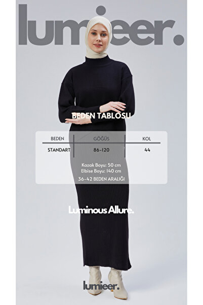 Lumieer Women's Hijab High Collar Solid Long Sleeve Sweater and Knitwear Hijab Dress Suit