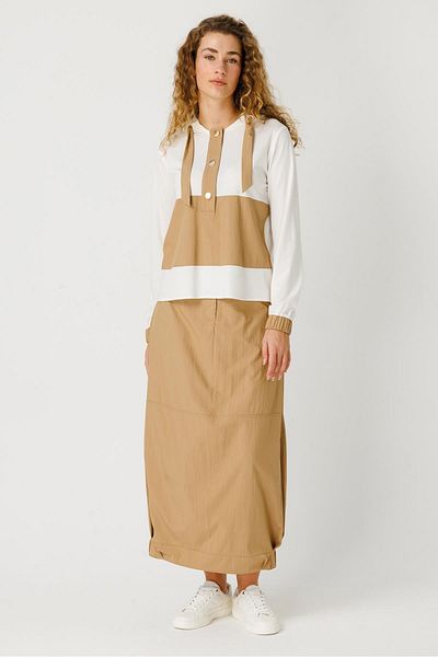 Esswaap Camel Colored Parachute Fabric Sweatshirt and Skirt Set