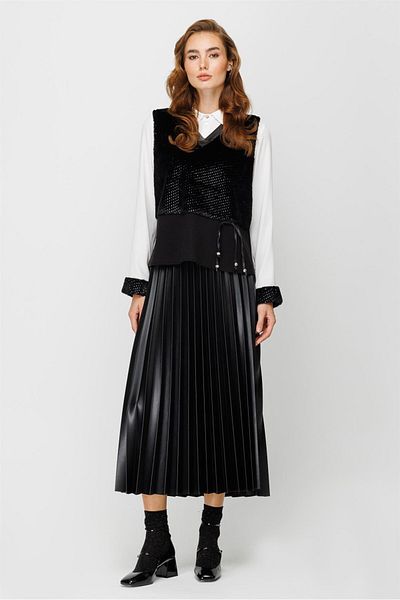 Esswaap Fur Suede Detailed Tunic Skirt Suede Set Black