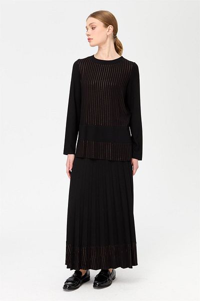 Esswaap Glitter Patterned Pleated Skirt Set Black