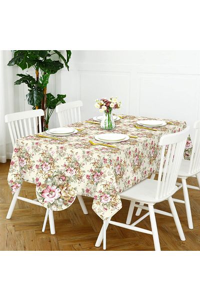 Evim Canvas Daisy Light Pink Liquid Proof Stain Resistant Tablecloth