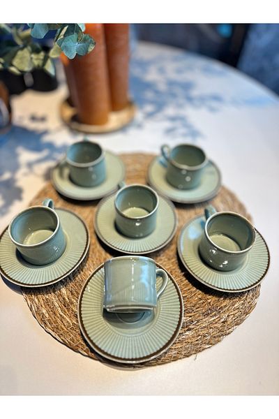 Kütahya Porselen Adler Green Coffee Cup Set 12 Pieces for 6 People