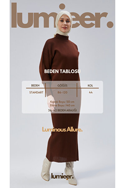 Lumieer Women's Hijab High Collar Solid Long Sleeve Sweater and Knitwear Hijab Dress Suit