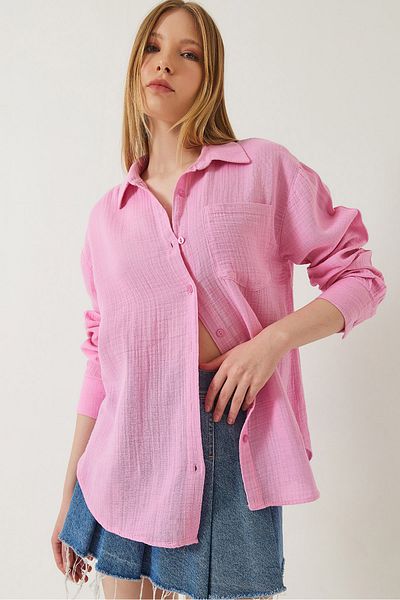 Bianco Lucci Women's Single Pocket Oversize Muslin Shirt 2026 60271020