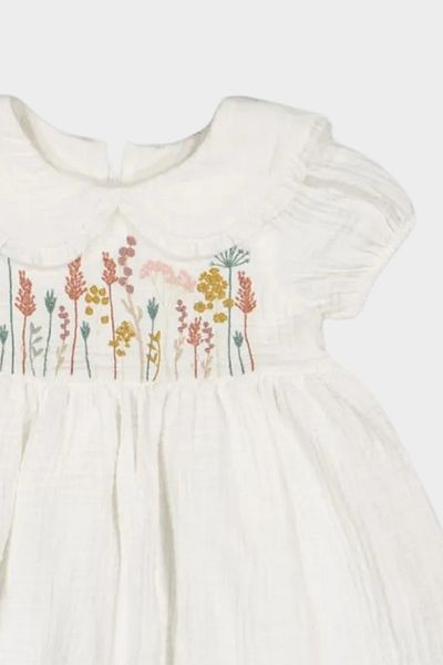 Numuu Girl's Muslin Dress - Embroidered, Short Sleeve, Summer