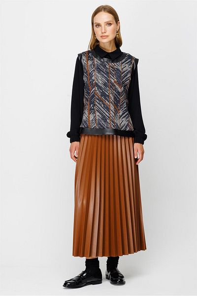 Esswaap Tan Suede Tunic and Leather Skirt Set - Pilisoley