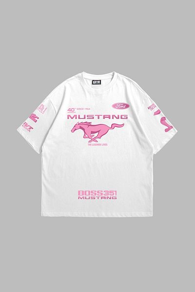 Sekizbiraltı Λευκό μπλουζάκι Unisex με στάμπα Mstng Racing Oversize