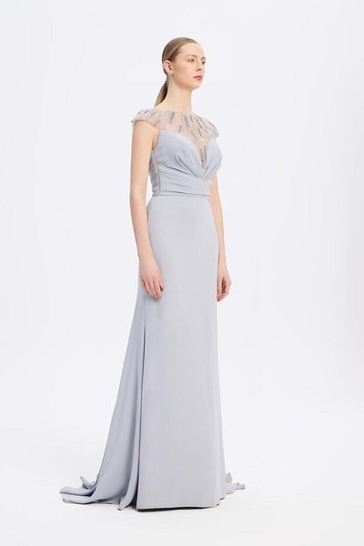 Kenzel Sleeveless Neckline Embroidered Long Evening Dress - 2045