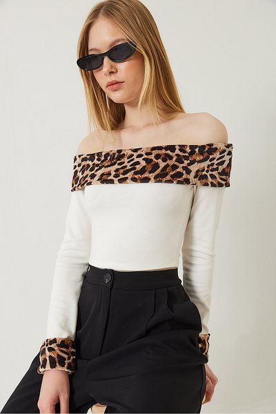 Bianco Lucci Bluză de damă cu guler Madonna din catifea leopard 7197 60261283