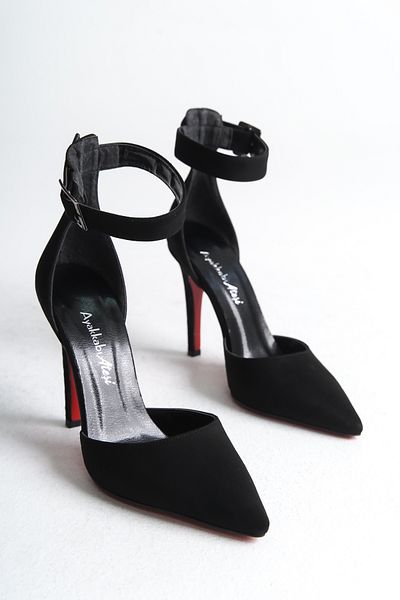 Ayakkabı Ateşi Pantofi stiletto pentru femei Sage Black Suede cu vârf ascuțit