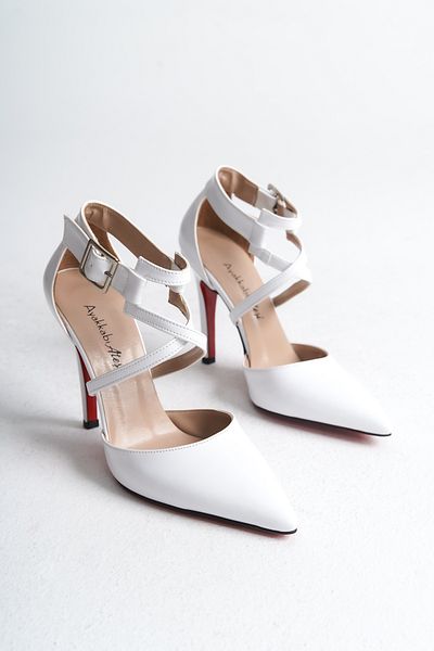 Ayakkabı Ateşi Pantofi cu toc stiletto de damă alb din piele lăcuită