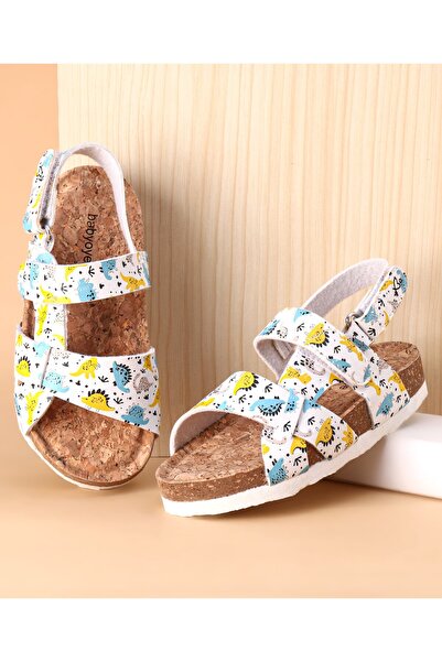 Babyoye Babyoye Velcro Closure Dino Printed Sandals -  White