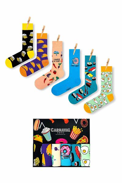 CARNAVAL SOCKS Комплект от 6 чорапа на тема бира и бързо хранене