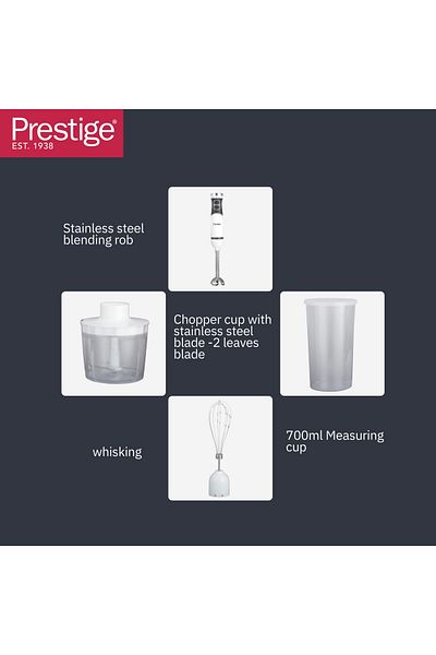 Prestige Hand Blender 600W | 2-in-1 Hand Mixer & Food Processor with Turbo Button | PR54945