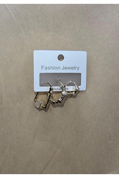 FASHİON JEWELRY Gold 3 lü Çelik Küpe