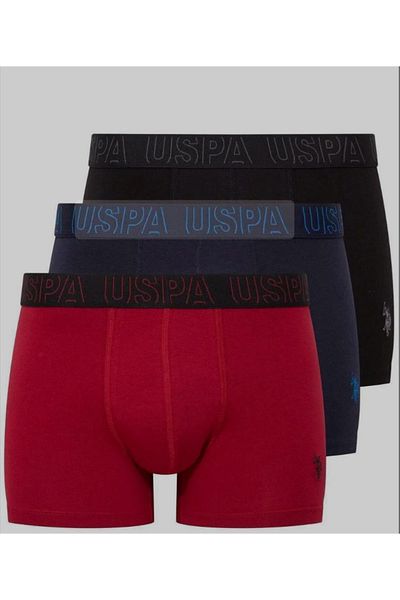 U.S. Polo Assn. Ανδρικό μπόξερ 3 τεμαχίων με άδεια Lenzugli USPA (Βουργουνδία-Μπλε-Μαύρο)