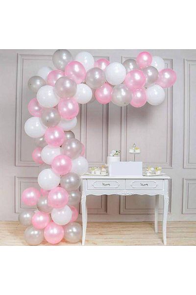 Parti Dükkanım Balloon Chain - Silver White Pink 100 Pieces