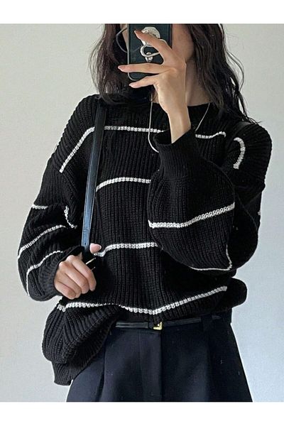 Dier Moda Pulover de damă cu dungi negre supradimensionate