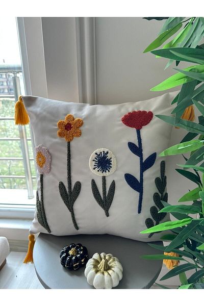 Reset 1 Throw Pillow Cover with Punch Embroidery
