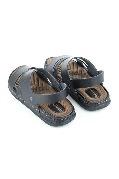 GEZER Erkek Tam Ortapedik Deri Günlük Outdoor Sandalet Terlik- Altın Adım