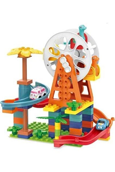 KARSAN Çarklı Otopark Yapı Oyuncak Seti,dinazorlu Eğlence Oyuncak Otopark Seti