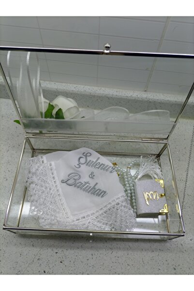 Melik özel Gümüş çerçeveli kutu söz mendili nakışlı kişiye özel