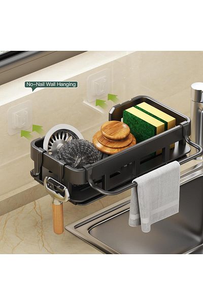 COOYA Sponge Holder with Rag, Large Capacity Kitchen Sink Organizer for Sponge, Dish Brushes, Detergent