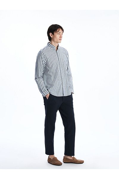 LC Waikiki Ανδρικό πουκάμισο LCW Vision Regular Fit με μακρυμάνικο ριγέ ποπλίνα