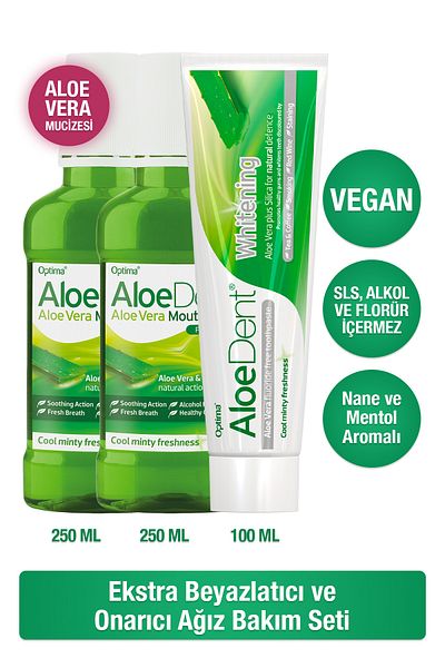 AloeDent Aloevera Extra Whitening Toothpaste 100ml Alcohol-Free and Fluoride-Free Oral Care Water 250ml X2 Aloe Dent