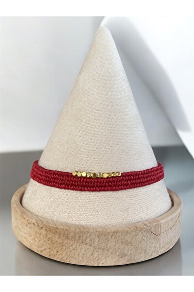 Bensei Takı Dükkanı BENSEI Red Loom Woven Adjustable Bracelet with Brass Accessories