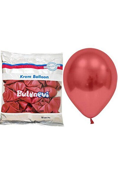 Parti Dükkanım 50 قطعة - بالون أحمر كروم 12 بوصة 30 سم